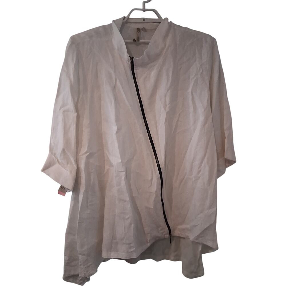 Comfy USA Alex Jacket womens 1X 100% linen asymmetrical white tunic top